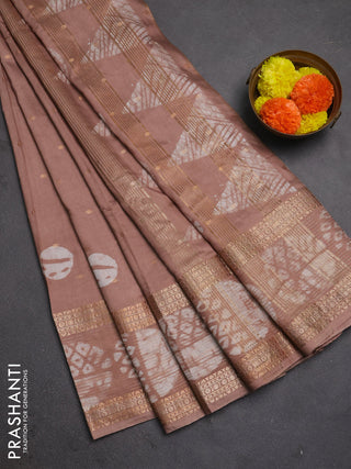 Pastel Brown Semi Chanderi Saree - Batik Prints
