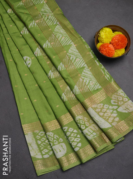 Green Semi Chanderi Saree - Batik Prints