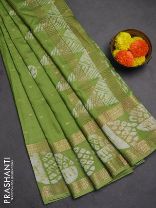 Green Semi Chanderi Saree - Batik Prints