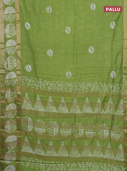 Green Semi Chanderi Saree - Batik Prints