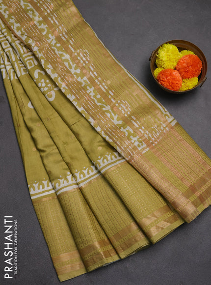 Pista Green Semi Chanderi Saree - Batik Prints