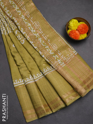 Pista Green Semi Chanderi Saree - Batik Prints