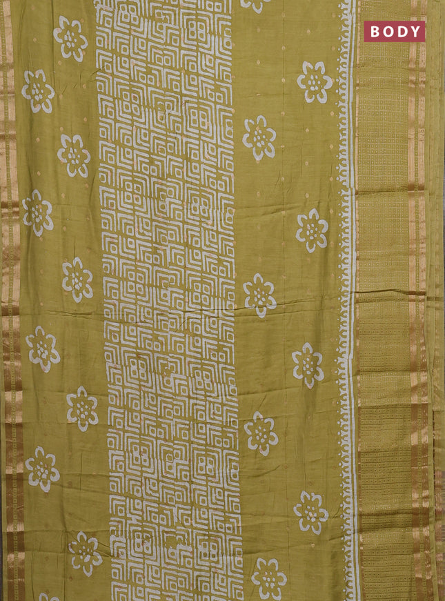 Pista Green Semi Chanderi Saree - Batik Prints