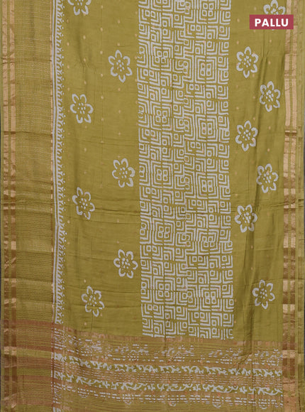 Pista Green Semi Chanderi Saree - Batik Prints
