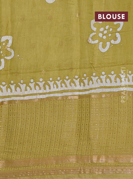 Pista Green Semi Chanderi Saree - Batik Prints