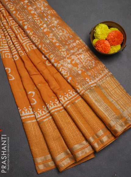 Mustard Yellow Semi Chanderi Saree - Batik Prints