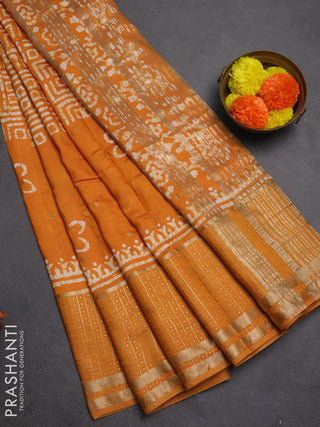 Mustard Yellow Semi Chanderi Saree - Batik Prints