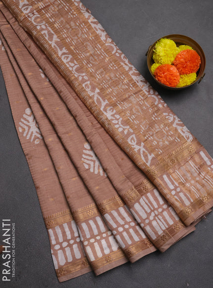 Pastel Brown Semi Chanderi Saree - Batik Prints
