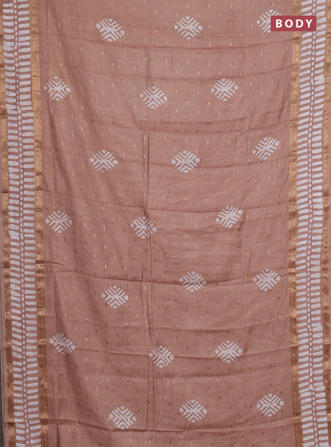 Pastel Brown Semi Chanderi Saree - Batik Prints