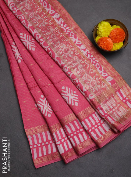 Pink Semi Chanderi Saree - Batik Prints