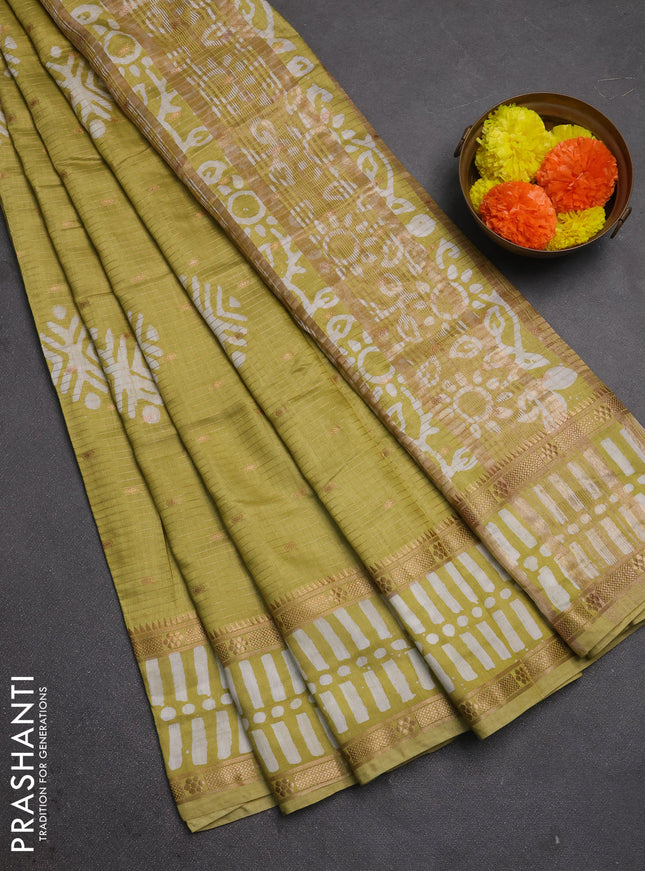 Mehendi Green Semi Chanderi Saree - Batik Prints