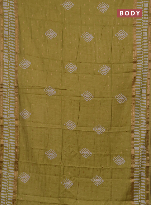 Mehendi Green Semi Chanderi Saree - Batik Prints