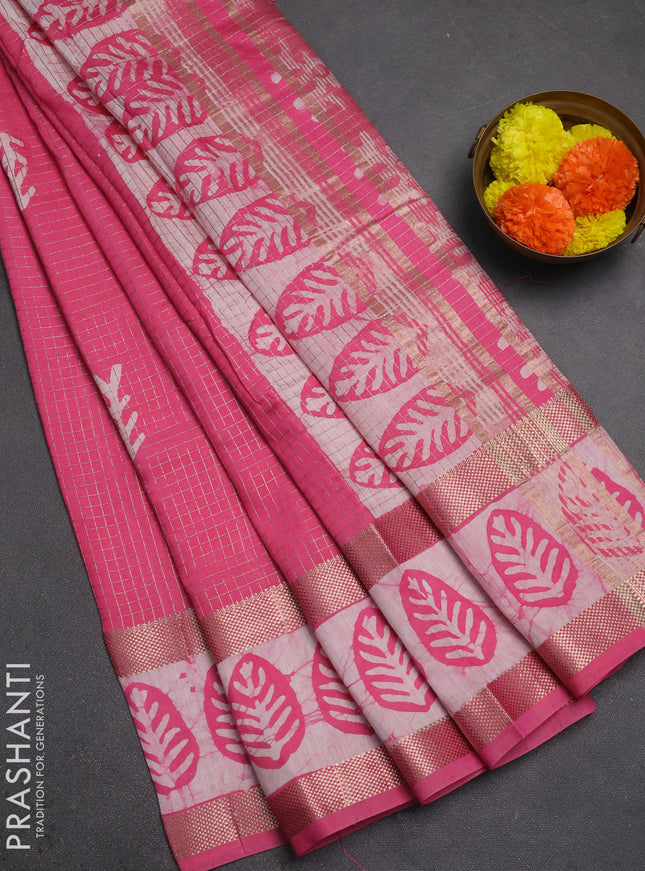 Pink Semi Chanderi Saree - Batik Prints