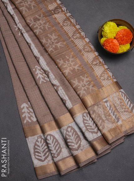 Beige Semi Chanderi Saree - Batik Prints