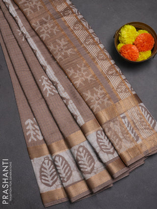 Beige Semi Chanderi Saree - Batik Prints