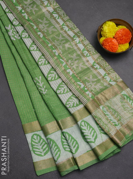 Green Semi Chanderi Saree - Batik Prints