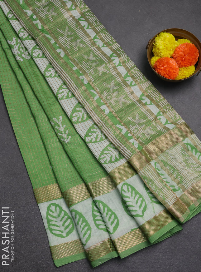 Green Semi Chanderi Saree - Batik Prints