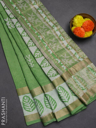Green Semi Chanderi Saree - Batik Prints