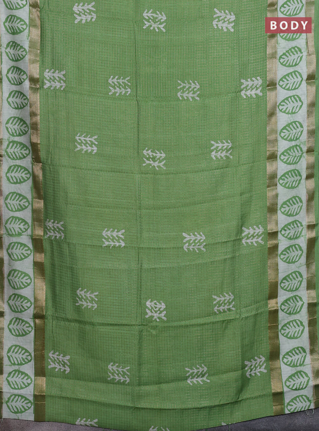 Green Semi Chanderi Saree - Batik Prints