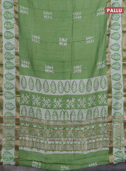 Green Semi Chanderi Saree - Batik Prints