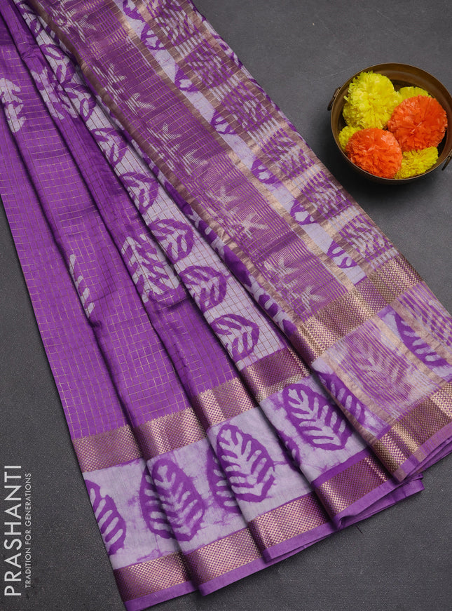 Lavender Semi Chanderi Saree - Batik Prints