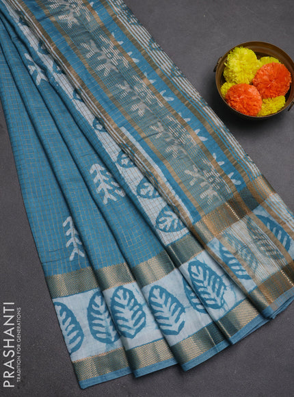 Blue Semi Chanderi Saree - Batik Prints