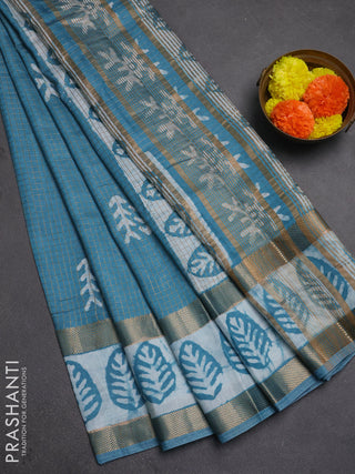Blue Semi Chanderi Saree - Batik Prints