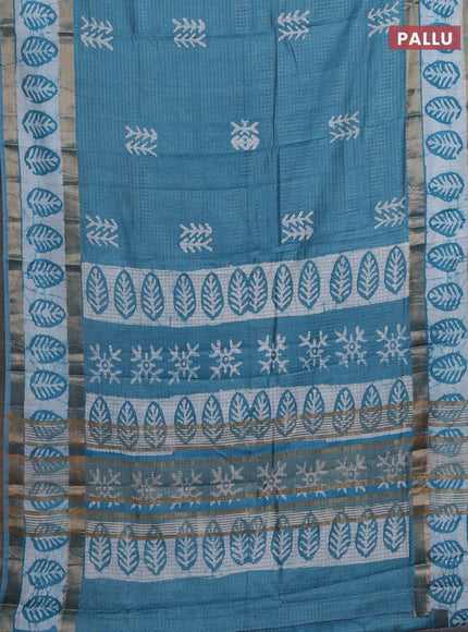 Blue Semi Chanderi Saree - Batik Prints