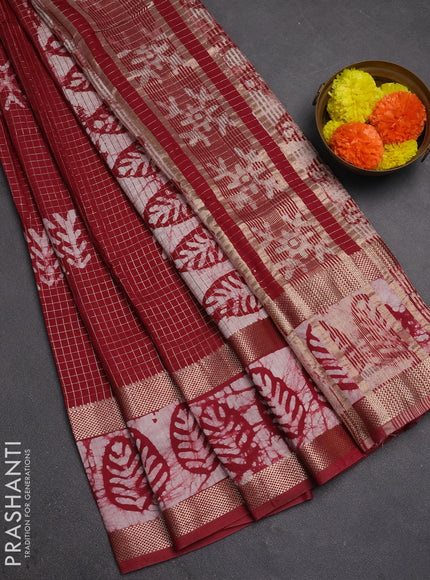 Maroon Semi Chanderi Saree - Batik Prints