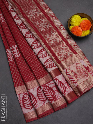 Maroon Semi Chanderi Saree - Batik Prints