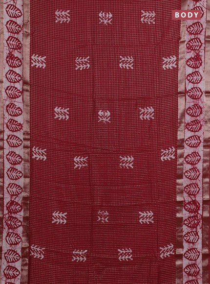 Maroon Semi Chanderi Saree - Batik Prints
