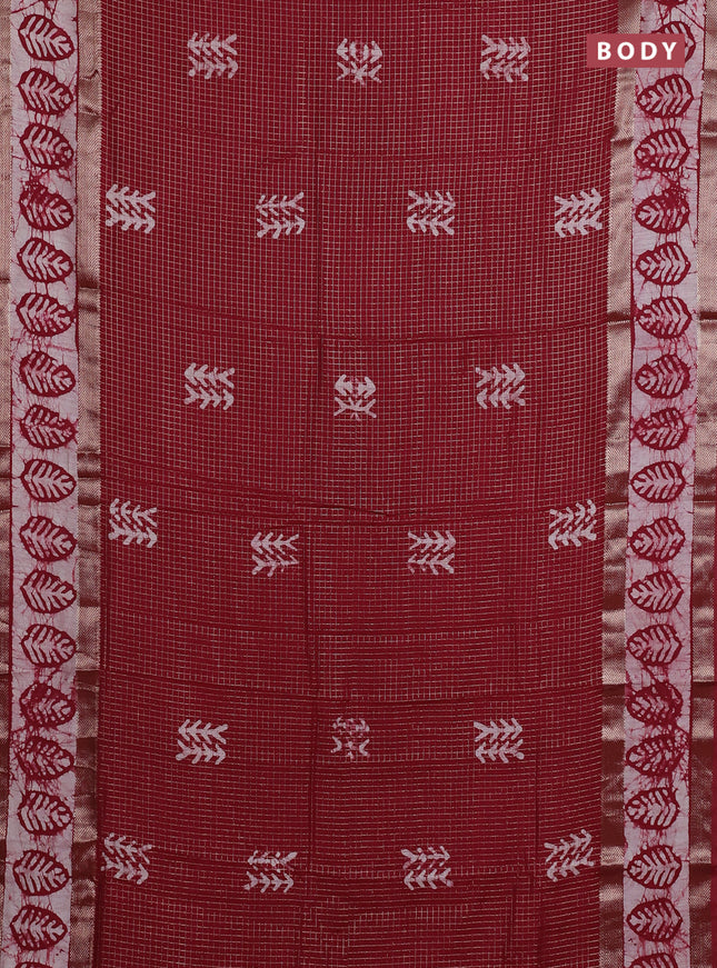 Maroon Semi Chanderi Saree - Batik Prints