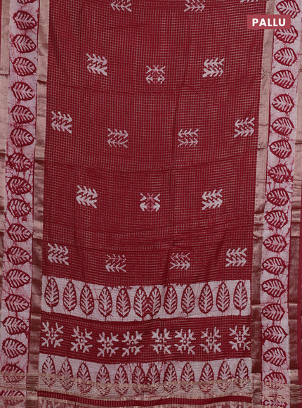 Maroon Semi Chanderi Saree - Batik Prints