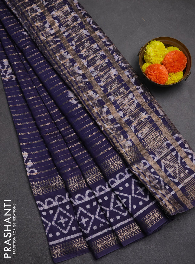Navy Blue Semi Chanderi Saree - Batik Prints