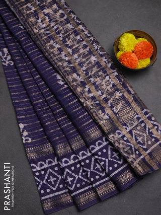 Navy Blue Semi Chanderi Saree - Batik Prints