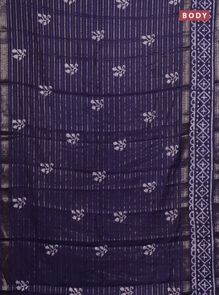 Navy Blue Semi Chanderi Saree - Batik Prints