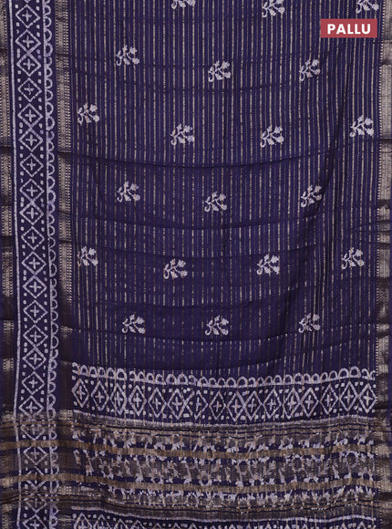 Navy Blue Semi Chanderi Saree - Batik Prints