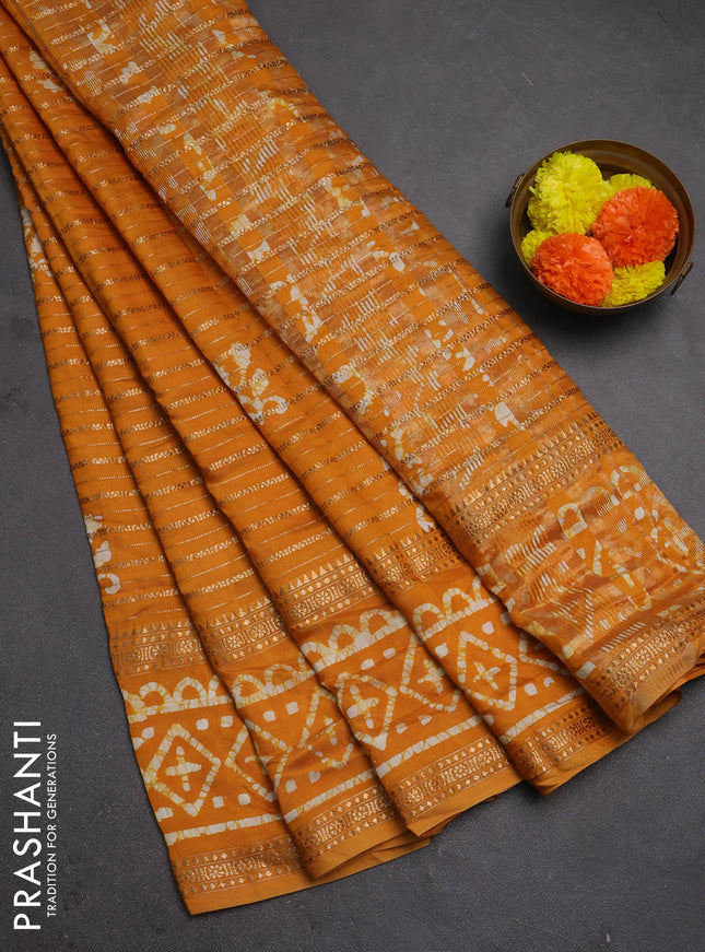 Mustard Yellow Semi Chanderi Saree - Batik Prints