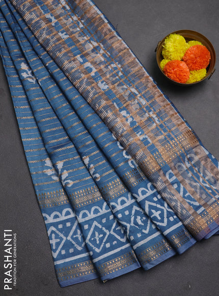 Peacock Blue Semi Chanderi Saree - Batik Prints