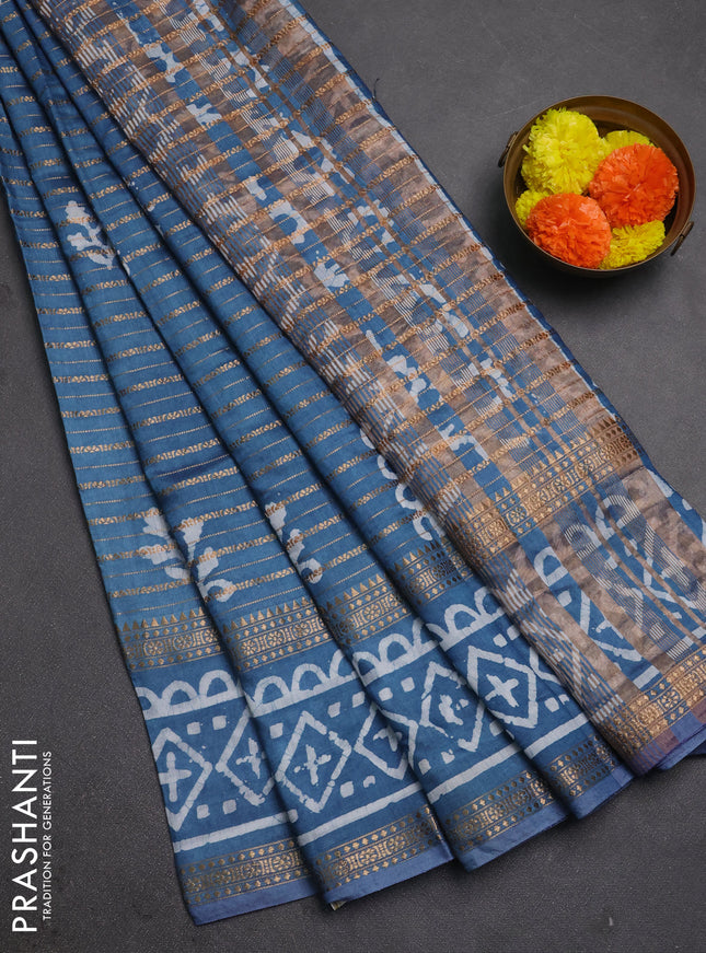 Peacock Blue Semi Chanderi Saree - Batik Prints