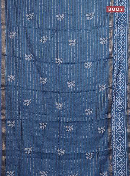 Peacock Blue Semi Chanderi Saree - Batik Prints
