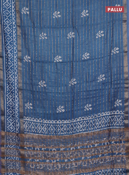 Peacock Blue Semi Chanderi Saree - Batik Prints