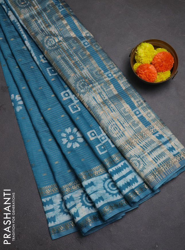 Blue Semi Chanderi Saree - Batik Prints