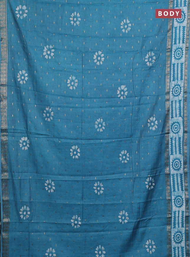 Blue Semi Chanderi Saree - Batik Prints