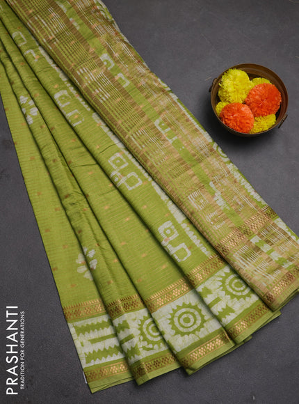 Light Green Semi Chanderi Saree - Batik Prints
