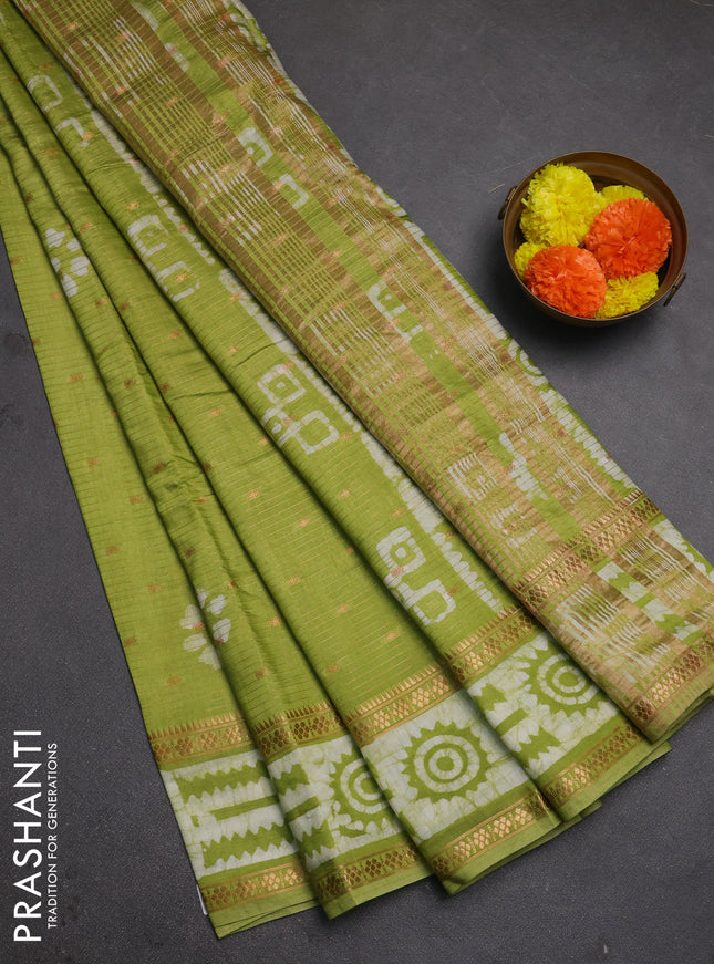 Light Green Semi Chanderi Saree - Batik Prints