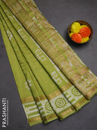 Light Green Semi Chanderi Saree - Batik Prints