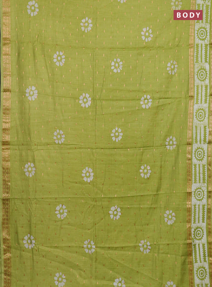 Light Green Semi Chanderi Saree - Batik Prints
