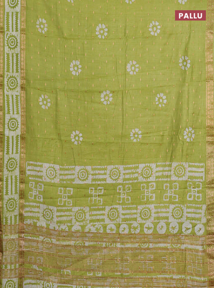 Light Green Semi Chanderi Saree - Batik Prints