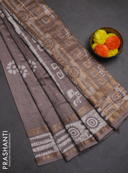 Grey Semi Chanderi Saree - Batik Prints